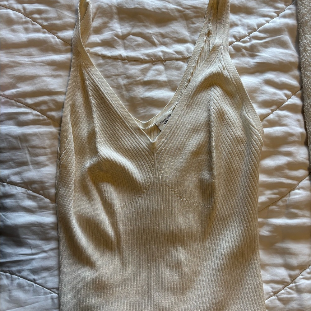 Abercrombie & Fitch Cream Ribbed V-Neck Tank Top